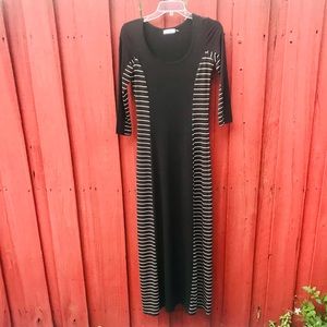 CALVIN KLEIN Black & Tan Paneled Maxi Dress 3/4 Sleeves Sz S